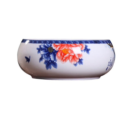 Large Blue-and-White Ceramic Multi-Use Bowl - Hand-Painted Under Glaze Design for Ashtray/Tea Wash/Cup Cleaning (Jingdezhen Porcelain)