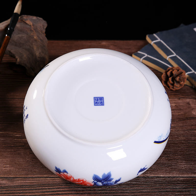 Large Blue-and-White Ceramic Multi-Use Bowl - Hand-Painted Under Glaze Design for Ashtray/Tea Wash/Cup Cleaning (Jingdezhen Porcelain)