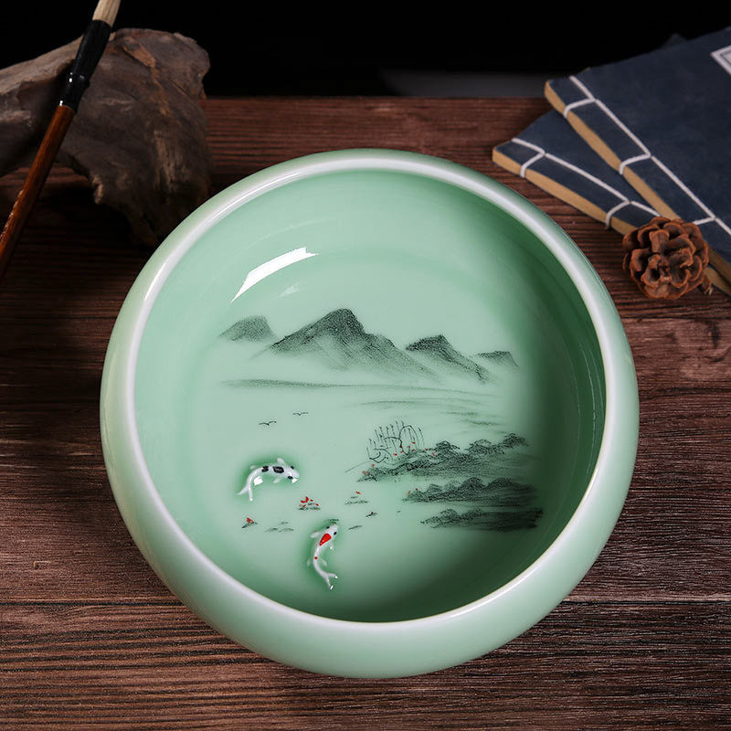 Large Blue-and-White Ceramic Multi-Use Bowl - Hand-Painted Under Glaze Design for Ashtray/Tea Wash/Cup Cleaning (Jingdezhen Porcelain)