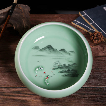 Large Blue-and-White Ceramic Multi-Use Bowl - Hand-Painted Under Glaze Design for Ashtray/Tea Wash/Cup Cleaning (Jingdezhen Porcelain)