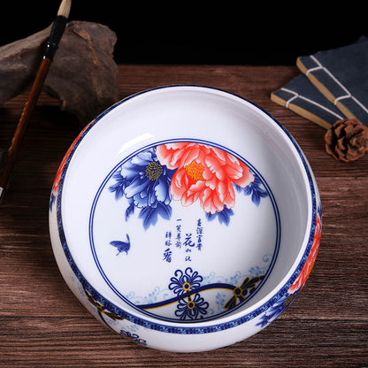 Large Blue-and-White Ceramic Multi-Use Bowl - Hand-Painted Under Glaze Design for Ashtray/Tea Wash/Cup Cleaning (Jingdezhen Porcelain)