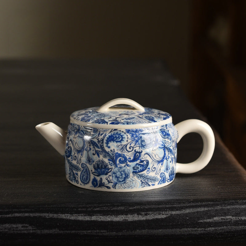 Blue & White Hanwa Teapot - Plant Ash Glaze Ceramic with Wisteria Pattern (3 Sizes: 100ml/150ml/250ml)