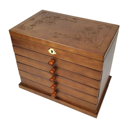 Vintage Wooden Jewelry Box with Lock - Multi-Layer Princess Style Jewelry Organizer