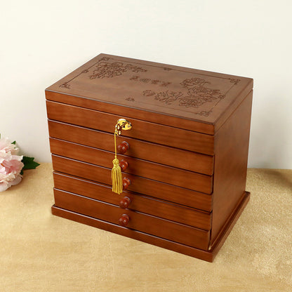 Vintage Wooden Jewelry Box with Lock - Multi-Layer Princess Style Jewelry Organizer