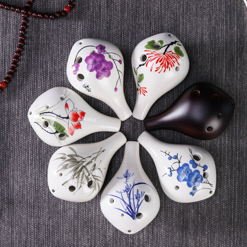 6-Hole Alto C Ceramic Ocarina - Hand-Painted Design with Gift Box, Music Sheet & Neck Strap (AC Tuned)