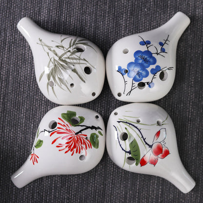 6-Hole Alto C Ceramic Ocarina - Hand-Painted Design with Gift Box, Music Sheet & Neck Strap (AC Tuned)