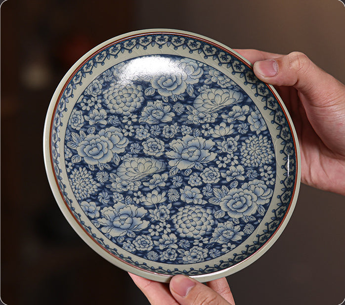 Ru Kiln Blue-and-White Gaiwan - 200ml Three-Element Tea Set (10.4cm Diameter, 9.7cm Height, Crackle Glaze)