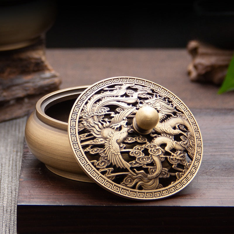 Antique Style Brass Incense Burner for Home - Engraved Incense Ceremony Accessory for Seal or Coil Incense