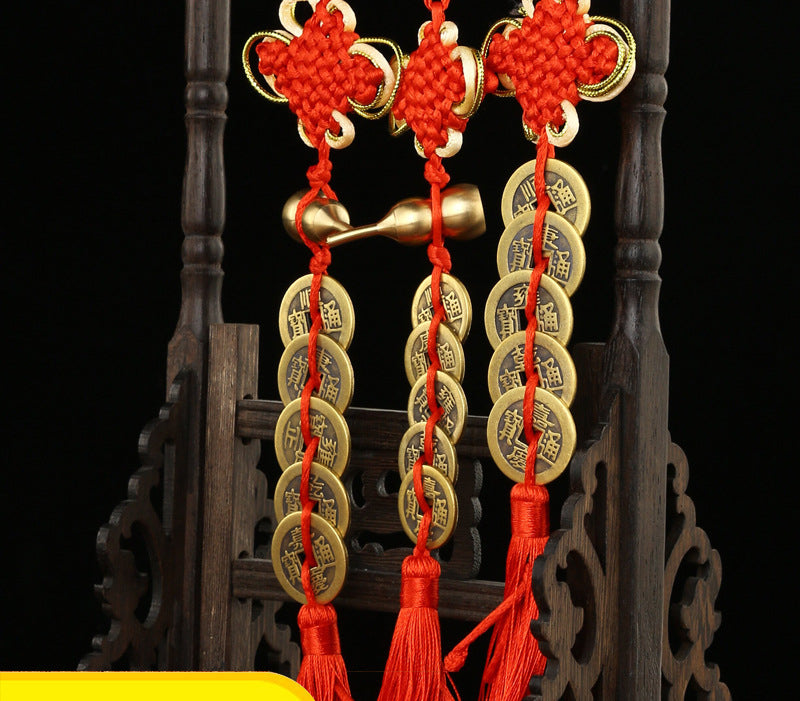 Handmade Feng Shui Hanging Antique Five Emperors Qi Coin Car Decor with Fulu Tassel