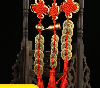 Handmade Feng Shui Hanging Antique Five Emperors Qi Coin Car Decor with Fulu Tassel