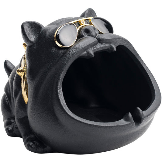 Cartoon Dog Ashtray - Ceramic Windproof Ash Holder with Storage (14.5x11.5x9.5cm)
