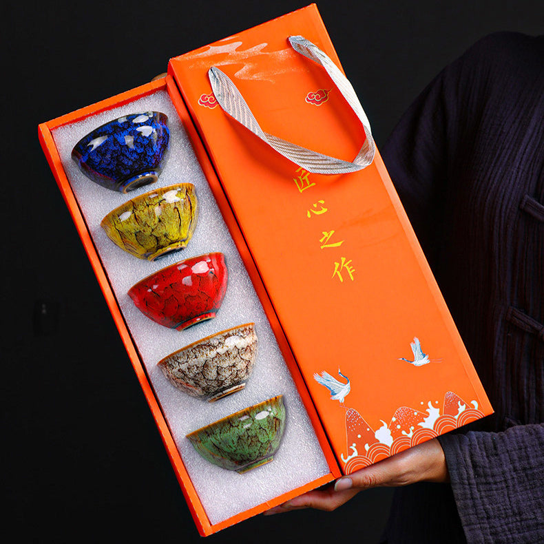 Jian Zhan Tea Cups Set – Natural Glaze Transformation, Dragon Egg & Bamboo Hat Cups, Ceramic Gongfu Tea Set with Gift Box