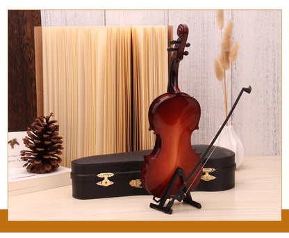 Violin Model, Wood Violin for Decoration with Stand and Case, Miniature Dollhouse, Model Home Decoration and Gift