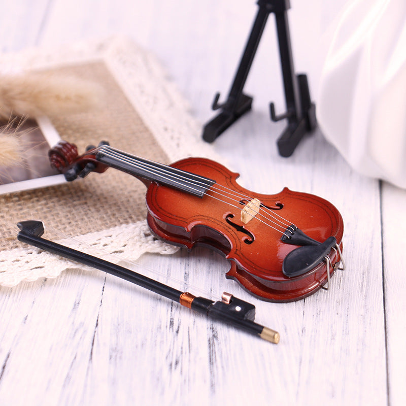 Violin Model, Wood Violin for Decoration with Stand and Case, Miniature Dollhouse, Model Home Decoration and Gift