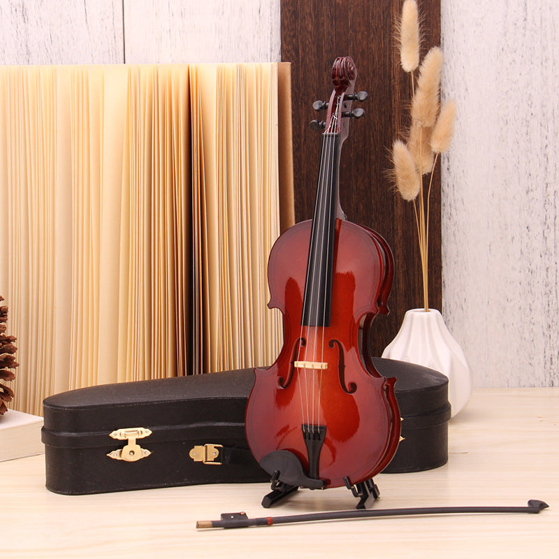Violin Model, Wood Violin for Decoration with Stand and Case, Miniature Dollhouse, Model Home Decoration and Gift