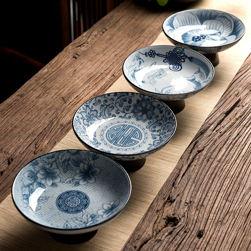 Blue & White Ceramic Fruit Plate - Japanese Style Raised Serving Dish (16.5x7.5cm, 7 Designs)