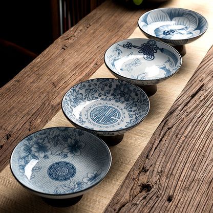 Blue & White Ceramic Fruit Plate - Japanese Style Raised Serving Dish (16.5x7.5cm, 7 Designs)
