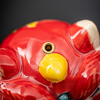 Lion Head Ceramic Incense Holder with Wood Base - Auspicious Animal Zen Decor (7x6x6cm, 10cm Wood Stand)