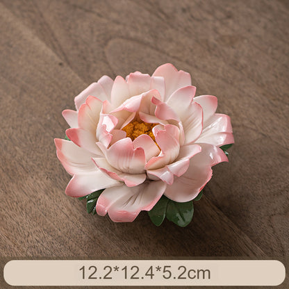 Handcrafted Ceramic Peony Incense Holder - Realistic Flower Design with Incense Slot, Tea Table Decor (Stable Base)