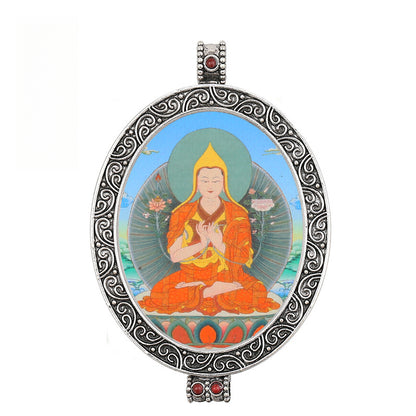 Thangka Pendant - Oval Design with Openable Micro Thangka Box