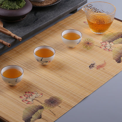 Bamboo Tea Mat Set - Waterproof 3D Printed Chinese Design (3 Sizes: 10x46cm/30x60cm/30x135cm, 6 Patterns)