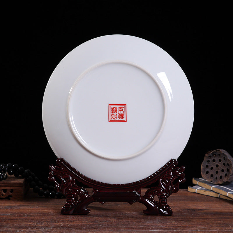 Jingdezhen Ceramic Wall Plate - Hand-Painted Porcelain Decor (25cm Diameter, 14 Auspicious Designs, 1000g)