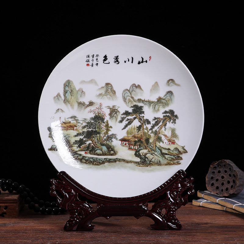 Jingdezhen Ceramic Wall Plate - Hand-Painted Porcelain Decor (25cm Diameter, 14 Auspicious Designs, 1000g)
