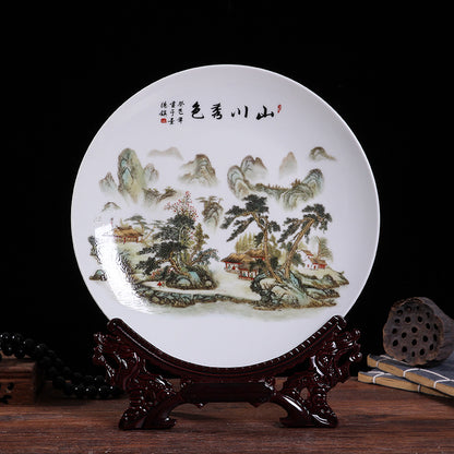 Jingdezhen Ceramic Wall Plate - Hand-Painted Porcelain Decor (25cm Diameter, 14 Auspicious Designs, 1000g)
