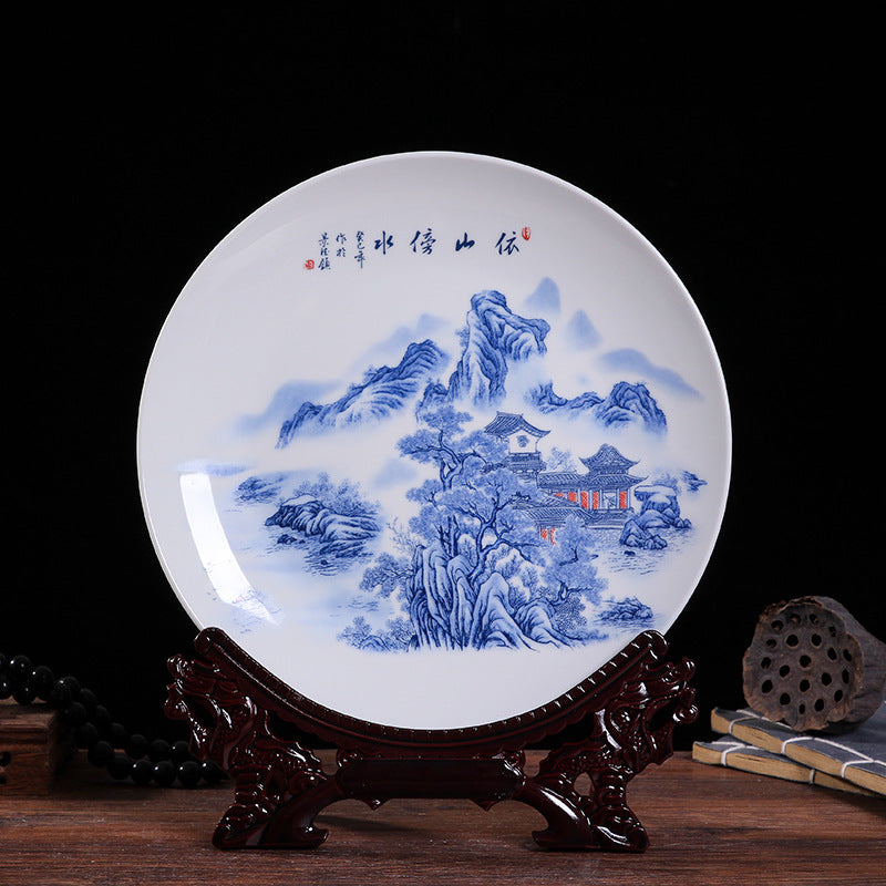 Jingdezhen Ceramic Wall Plate - Hand-Painted Porcelain Decor (25cm Diameter, 14 Auspicious Designs, 1000g)