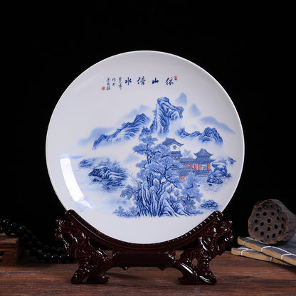 Jingdezhen Ceramic Wall Plate - Hand-Painted Porcelain Decor (25cm Diameter, 14 Auspicious Designs, 1000g)