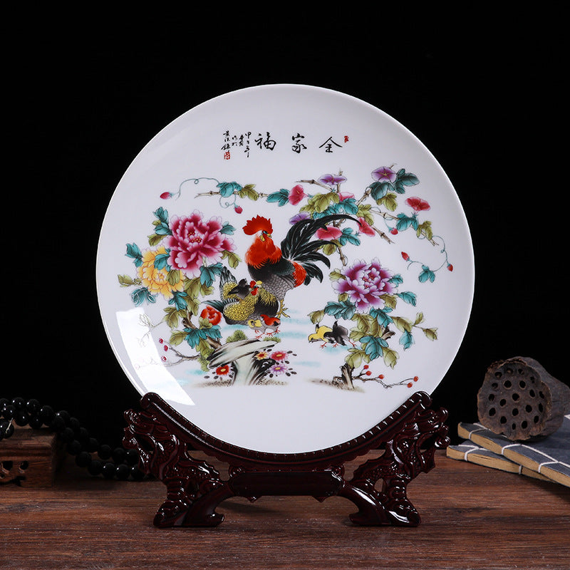 Jingdezhen Ceramic Wall Plate - Hand-Painted Porcelain Decor (25cm Diameter, 14 Auspicious Designs, 1000g)