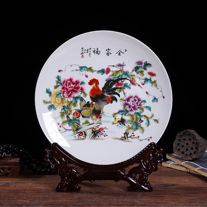 Jingdezhen Ceramic Wall Plate - Hand-Painted Porcelain Decor (25cm Diameter, 14 Auspicious Designs, 1000g)
