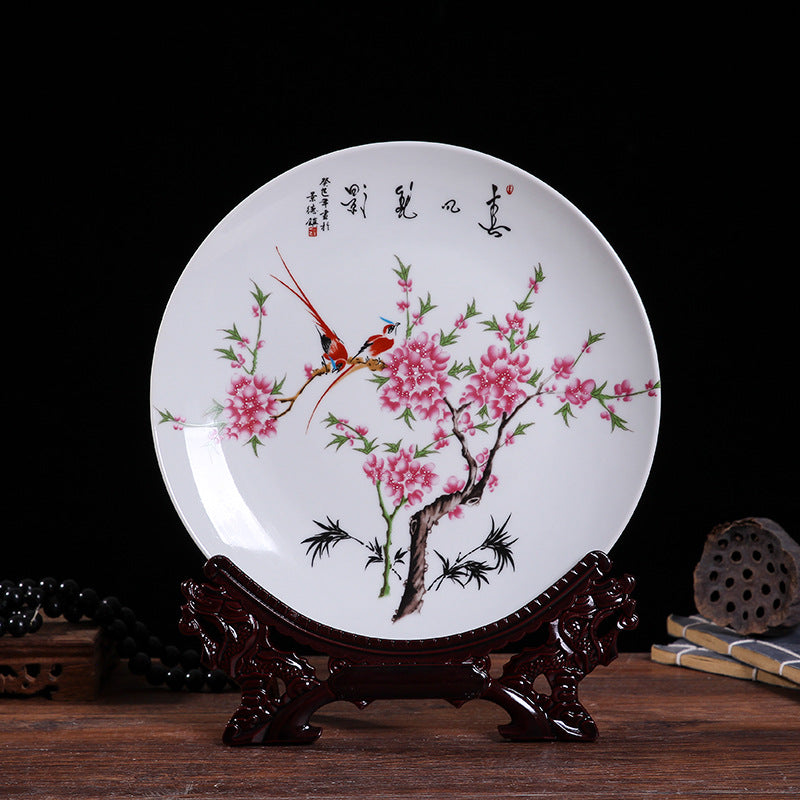 Jingdezhen Ceramic Wall Plate - Hand-Painted Porcelain Decor (25cm Diameter, 14 Auspicious Designs, 1000g)