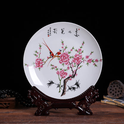 Jingdezhen Ceramic Wall Plate - Hand-Painted Porcelain Decor (25cm Diameter, 14 Auspicious Designs, 1000g)