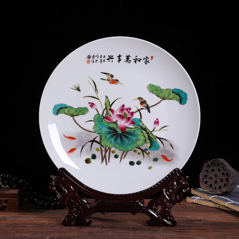 Jingdezhen Ceramic Wall Plate - Hand-Painted Porcelain Decor (25cm Diameter, 14 Auspicious Designs, 1000g)