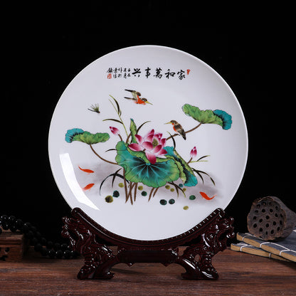 Jingdezhen Ceramic Wall Plate - Hand-Painted Porcelain Decor (25cm Diameter, 14 Auspicious Designs, 1000g)