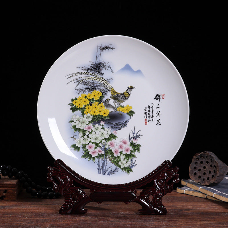 Jingdezhen Ceramic Wall Plate - Hand-Painted Porcelain Decor (25cm Diameter, 14 Auspicious Designs, 1000g)