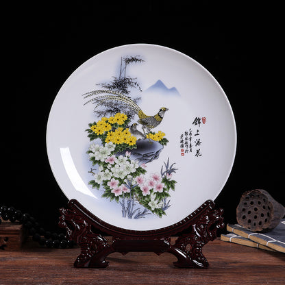 Jingdezhen Ceramic Wall Plate - Hand-Painted Porcelain Decor (25cm Diameter, 14 Auspicious Designs, 1000g)