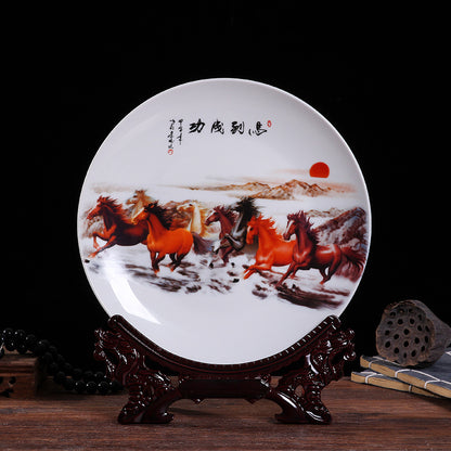 Jingdezhen Ceramic Wall Plate - Hand-Painted Porcelain Decor (25cm Diameter, 14 Auspicious Designs, 1000g)