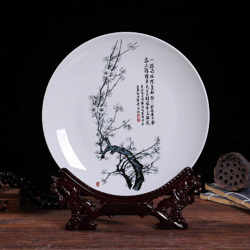 Jingdezhen Ceramic Wall Plate - Hand-Painted Porcelain Decor (25cm Diameter, 14 Auspicious Designs, 1000g)