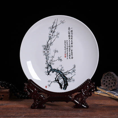 Jingdezhen Ceramic Wall Plate - Hand-Painted Porcelain Decor (25cm Diameter, 14 Auspicious Designs, 1000g)
