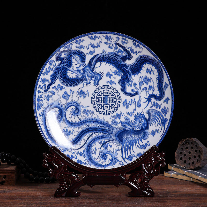 Jingdezhen Blue & White Porcelain Plates - Hand-Painted Chinese Decor (25cm Diameter, 16 Classic Designs, 1000g)