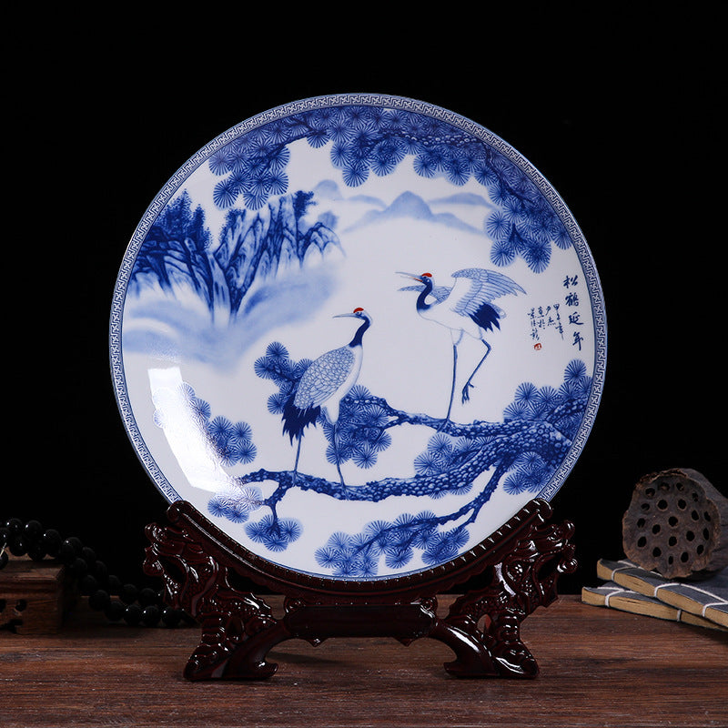 Jingdezhen Blue & White Porcelain Plates - Hand-Painted Chinese Decor (25cm Diameter, 16 Classic Designs, 1000g)