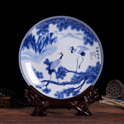 Jingdezhen Blue & White Porcelain Plates - Hand-Painted Chinese Decor (25cm Diameter, 16 Classic Designs, 1000g)