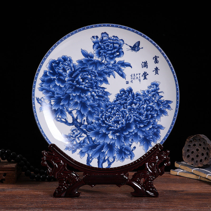 Jingdezhen Blue & White Porcelain Plates - Hand-Painted Chinese Decor (25cm Diameter, 16 Classic Designs, 1000g)