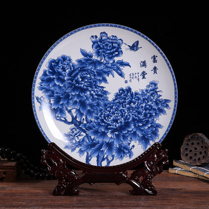 Jingdezhen Blue & White Porcelain Plates - Hand-Painted Chinese Decor (25cm Diameter, 16 Classic Designs, 1000g)