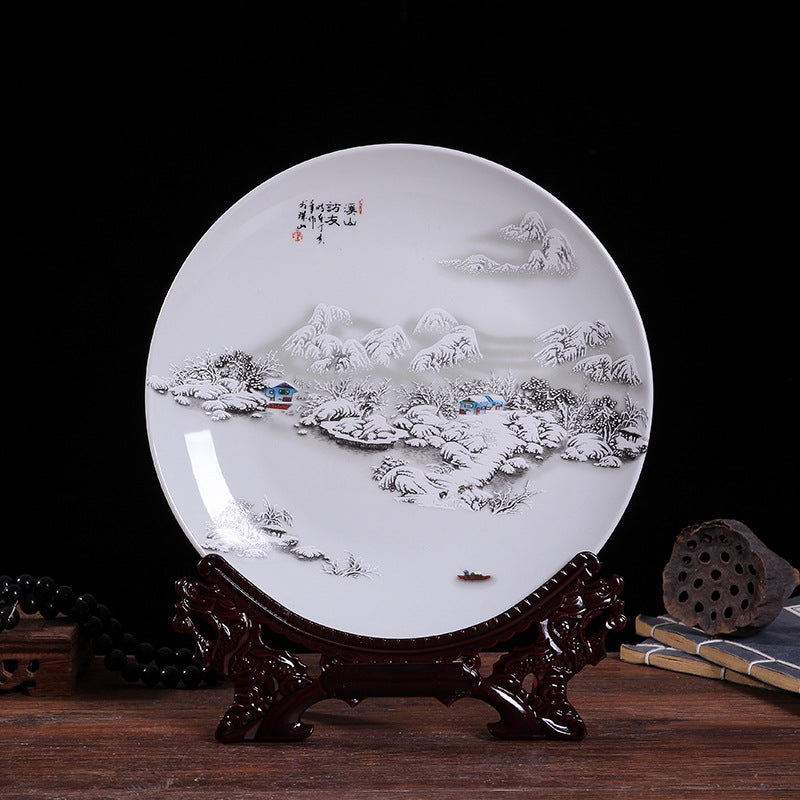 Jingdezhen Ceramic Wall Plate - Hand-Painted Porcelain Decor (25cm Diameter, 14 Auspicious Designs, 1000g)
