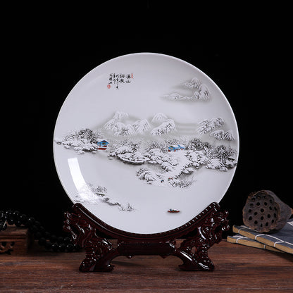 Jingdezhen Ceramic Wall Plate - Hand-Painted Porcelain Decor (25cm Diameter, 14 Auspicious Designs, 1000g)