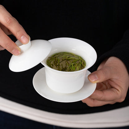 Dehua Blanc de Chine Three-Element Gaiwan - Mutton Fat Jade Porcelain Gongfu Tea Bowl with Lid & Saucer