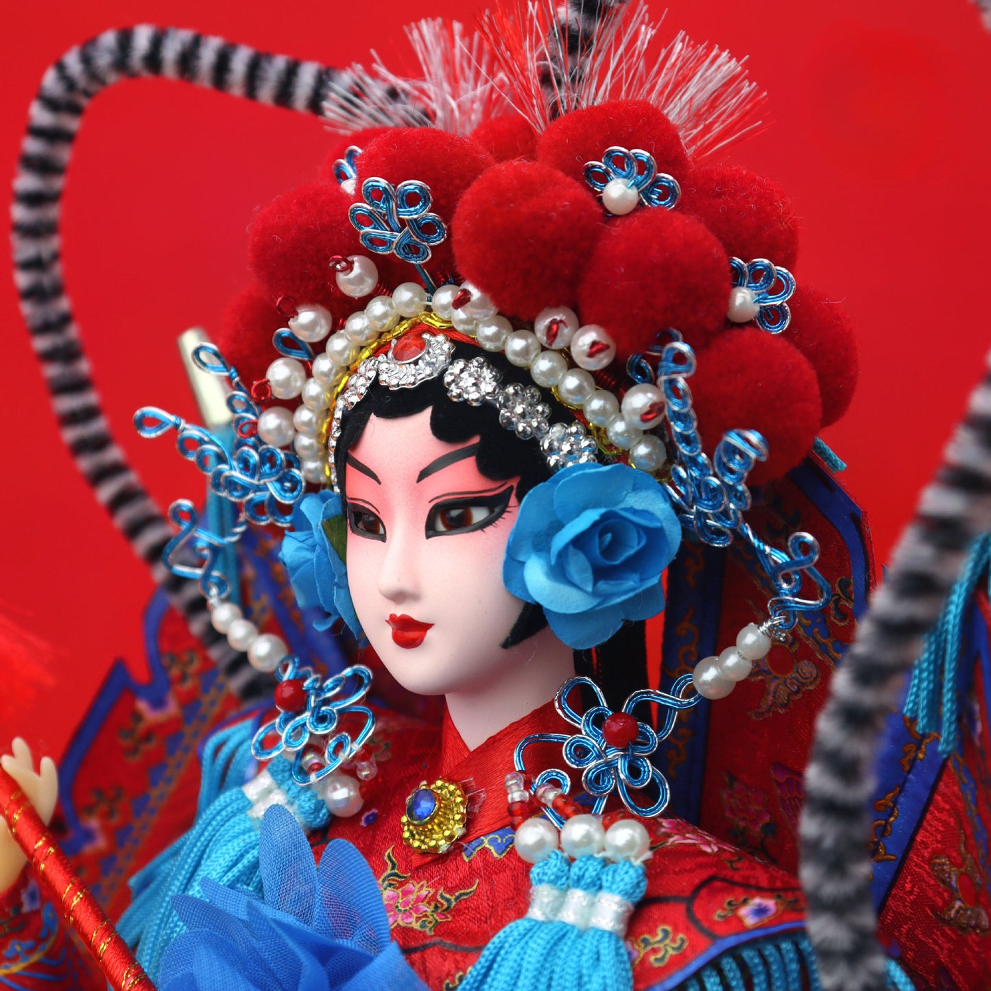 Beijing Opera Face Mask Doll – Handcrafted Silk Figurine, Traditional Chinese Art